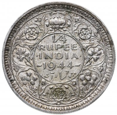 купить Индия (Британская) 1/4 рупии (rupee) 1944, знак монетного двора: "♦" - Бомбей