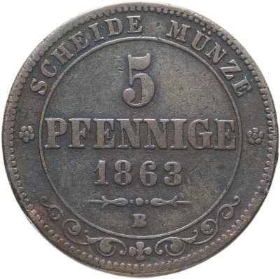 купить Германия Саксония 5 пфеннигов "B" 1863