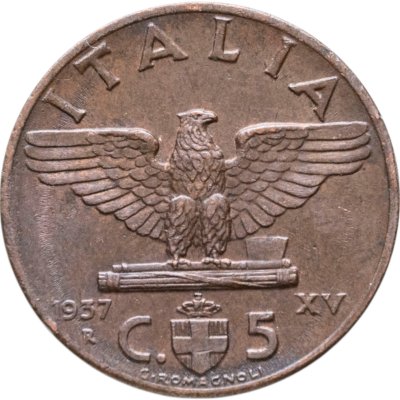 купить Италия 5 чентезимо (centesimi) 1937