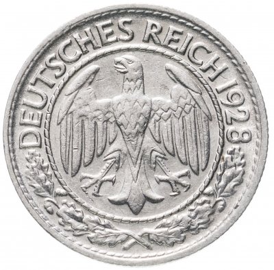 купить Германия 50 рейхспфеннигов (reichspfennig) 1928 знак монетного двора "D" — Мюнхен