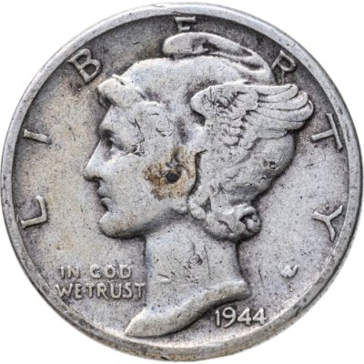 купить США 10 центов (дайм, one dime) 1944 Mercury Dime (дайм «Меркурий») без обозначения монетного двора