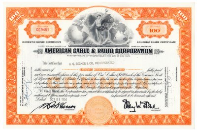 купить Акция США AMERICAN CABLE & RADIO CORPORATION 1953- 1961 гг.