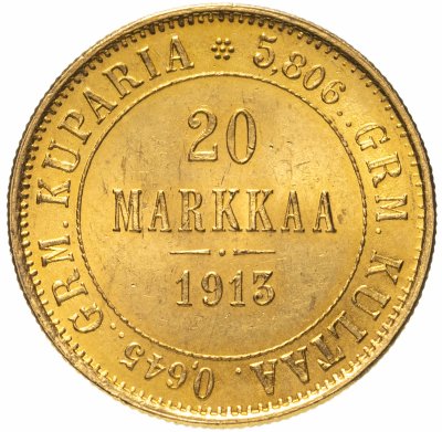 купить Российская империя для Финляндии 20 марок (markkaa) 1913 S, Биткин №391