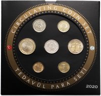 купить Турция - полный набор 1, 5,10, 25, 50 куруш + 1 лира 2020 год + жетон серебро в буклете UNC