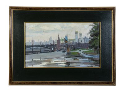 купить Картина "Москва. Вид на Кремль" (В раме с паспарту), Художник Александр Николаевич Дубовский, оргалит, масло, Российская Федерация, 2002 г.