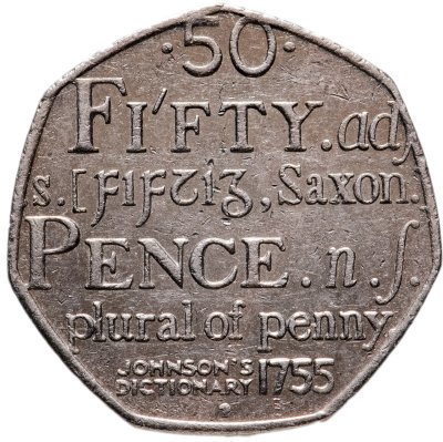 купить Великобритания 50 пенсов (pence) 2005 "250 лет со дня опубликования Словаря Английского языка Сэмюэла Джонсона"