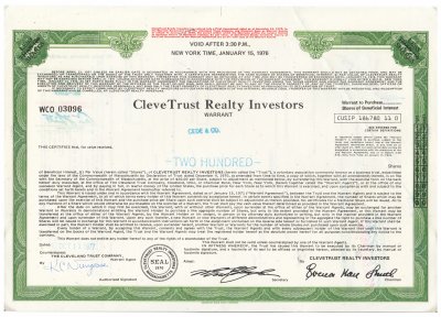купить Акция США Cleve Trust Realty Investors 1977г.