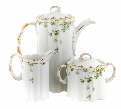 купить Сервиз кофейный из 3 предметов (кофейник, сахарница, молочник), фарфор, деколь с золочением, мануфактура "Rosenthal", Германия, 1960-1980 гг.