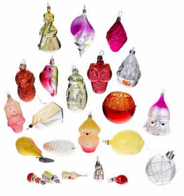 купить Набор из 22 елочных игрушек, стекло, СССР, 1950-1980 гг.
