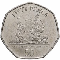 Купить Гибралтар 50 пенсов (pence) 2010 Взятие Гибралтара в 1704 г.