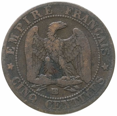 купить Франция 5 сантимов (centimes) 1855 BB знак монетного двора: "BB" - Страсбург