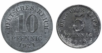купить Германия, Веймарская республика набор 5 и 10 пфеннигов 1917-1922, случайная дата