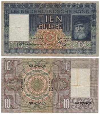 купить Нидерланды 10 гульденов 1938 (Grijsaard, Rembrandt) Pick 49