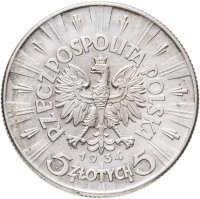 Купить Польша 5 злотых 1934 "Юзеф Пилсудский", орёл с короной