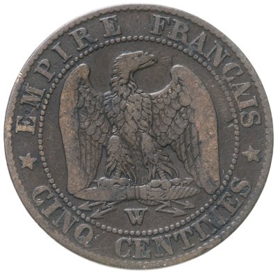 купить Франция 5 сантимов (centimes) 1856 W, знак монетного двора: "W" - Лилль