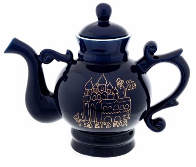 купить Чайник "Новгород" с фигурной ручкой, фарфор, кобальт, золочение, Бронницкий завод фарфоровых изделий "Возрождение", СССР, 1971-1981 гг.