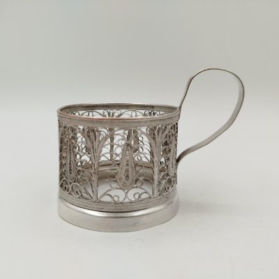 купить Подстаканник ажурный, мельхиор (медь-никель), скань, Казаковский завод художественных изделий (КХИ), СССР, 1960-1980 гг.