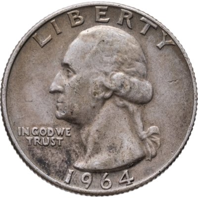купить США 25 центов (квотер, 1/4 доллара, quarter dollar) 1964 D Washington Quarter (Вашингтон) знак монетного двора "D" - Денвер