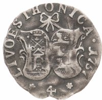 Купить 4 копейки 1757 года ливонез, монета для Лифляндии и Эстляндии