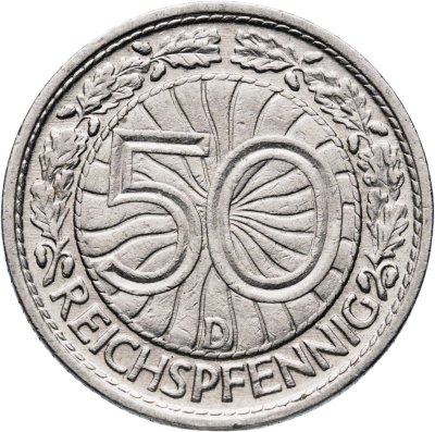 купить Германия 50 рейхспфеннигов (reichspfennig) 1928, знак монетного двора "D" — Мюнхен