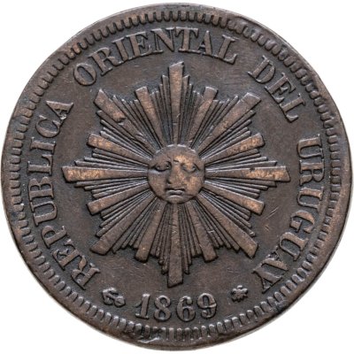 купить Уругвай 2 сентесимо (centesimos) 1869