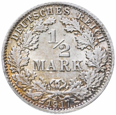 купить Германия 1/2 марки 1917 "А"