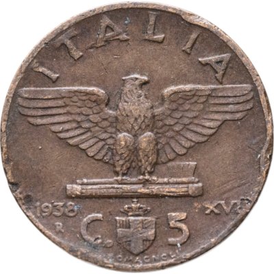 купить Италия 5 чентезимо (centesimi) 1938