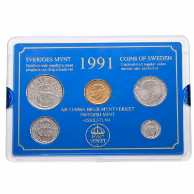 купить Швеция, годовой набор из 5 разменных монет 1991 г. в оригинальной упаковке