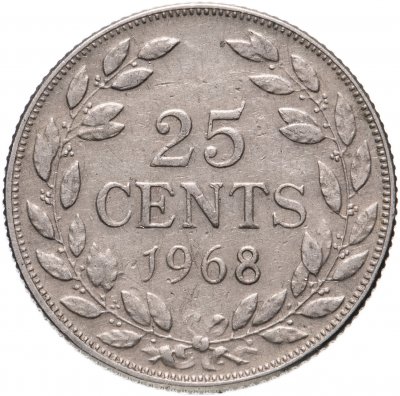купить Либерия 25 центов (cents) 1968