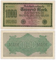 купить Германия 1000 марок 1922 (Pick 76) Зеленый нумератор