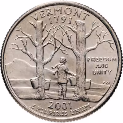 купить США 25 центов (квотер, 1/4 доллара, quarter dollar) 2001 D Вермонт (Vermont) знак монетного двора "D" - Денвер