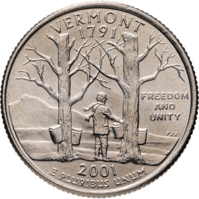 купить США 25 центов (квотер, 1/4 доллара, quarter dollar) 2001 D Вермонт (Vermont) знак монетного двора "D" - Денвер