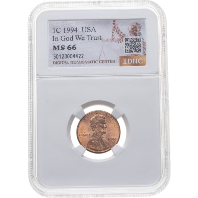 купить США 1 цент (cent) 1994 Мемориал Линкольна (Lincoln Memorial Cent) в слабе DNC MS66