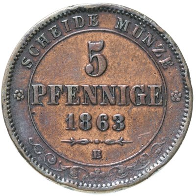 купить Германия, Саксония 5 пфеннигов 1863