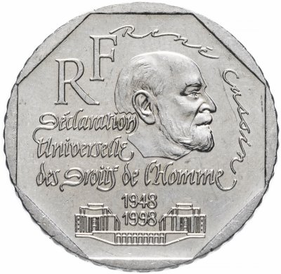 купить Франция 2 франка 1998 "50-летие Всеобщей декларации прав человека"
