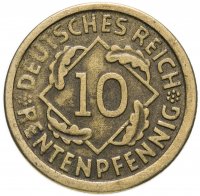 купить Германия 10 пфеннигов (рентенпфеннигов, rentenpfennig) 1924 F