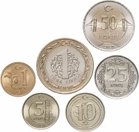 купить Турция - полный набор 1, 5,10, 25, 50 куруш + 1 лира 2020 год UNC