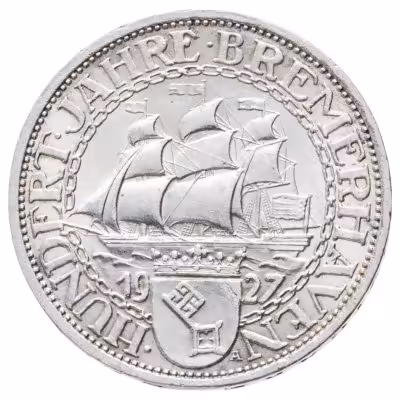 купить Германия (Веймарская республика) 3 рейхсмарки (reichsmark) 1927 "100 лет Бремерхафену"