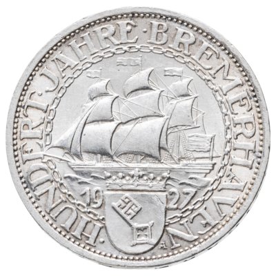 купить Германия (Веймарская республика) 3 рейхсмарки (reichsmark) 1927 "100 лет Бремерхафену"
