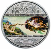 Купить Острова Кука 20 долларов 2008 "Шедевры мирового искусства: Сотворение Адама" в футляре с сертификатом