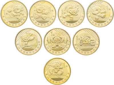 купить Китай. Набор №4 (8 монет) 1 юань 2008 "Талисманы Олимпийских игр в Пекине"