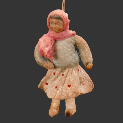 купить Игрушка ёлочная "Девушка в платке", вата, мастика, роспись, СССР, 1930-1940 гг.