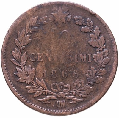 купить Италия 10 чентезимо (centesimi) 1866 .OM, знак монетного двора ".OM" - Страсбург (Точка перед "OM")