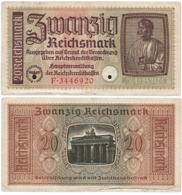 купить Германия 20 рейхсмарок 1940-1945 Немецкие оккупационные территории