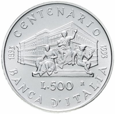 купить Италия 500 лир 1993 100 лет банку Италии