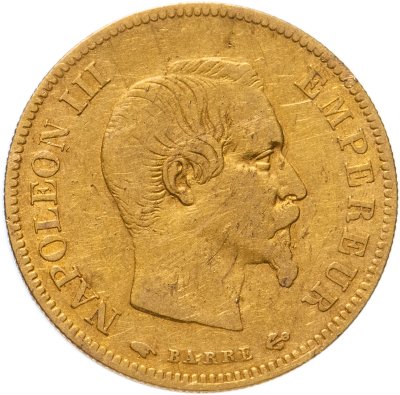 купить Франция 10 франков (francs) 1855 с портретом Императора Наполеона III