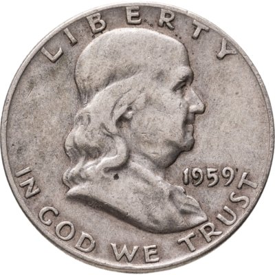 купить США 50 центов (1/2 доллара, half dollar) 1959 D Franklin Half Dollar знак монетного двора: "D" - Денвер