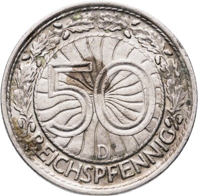 купить Германия 50 рейхспфеннигов (reichspfennig) 1928, знак монетного двора "D" — Мюнхен