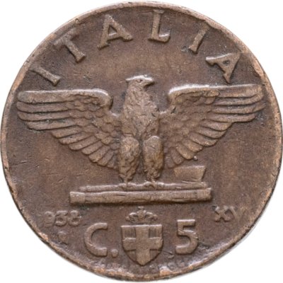 купить Италия 5 чентезимо (centesimi) 1938