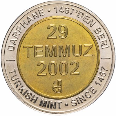 купить Турция 1000000 лир (lira) 2002 "535 лет Стамбульскому монетному двору, июль (Temmuz) 29 июля (29 Temmuz)"